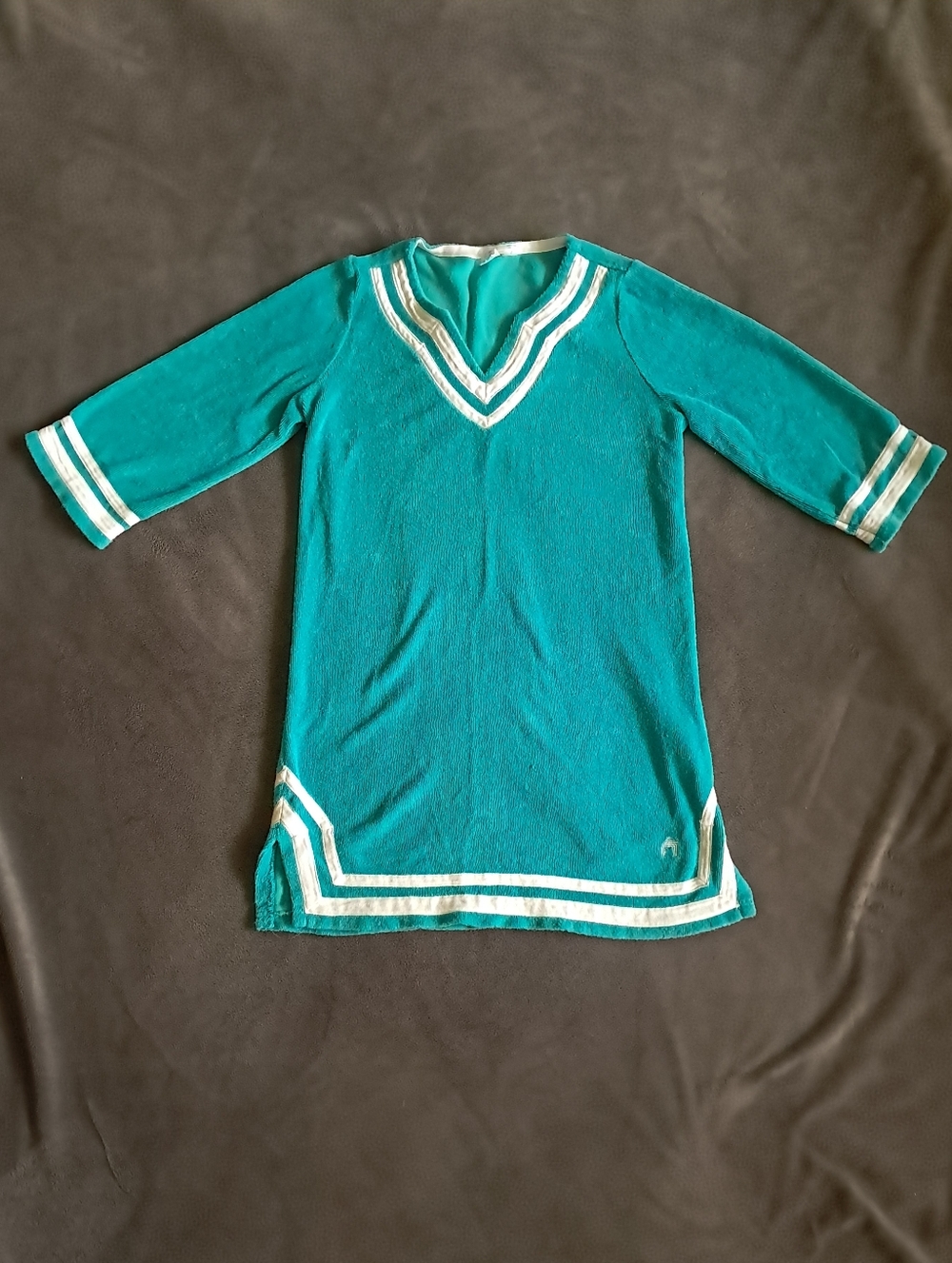 Teal V-Neck Tunic Terrycloth Towel Coverup